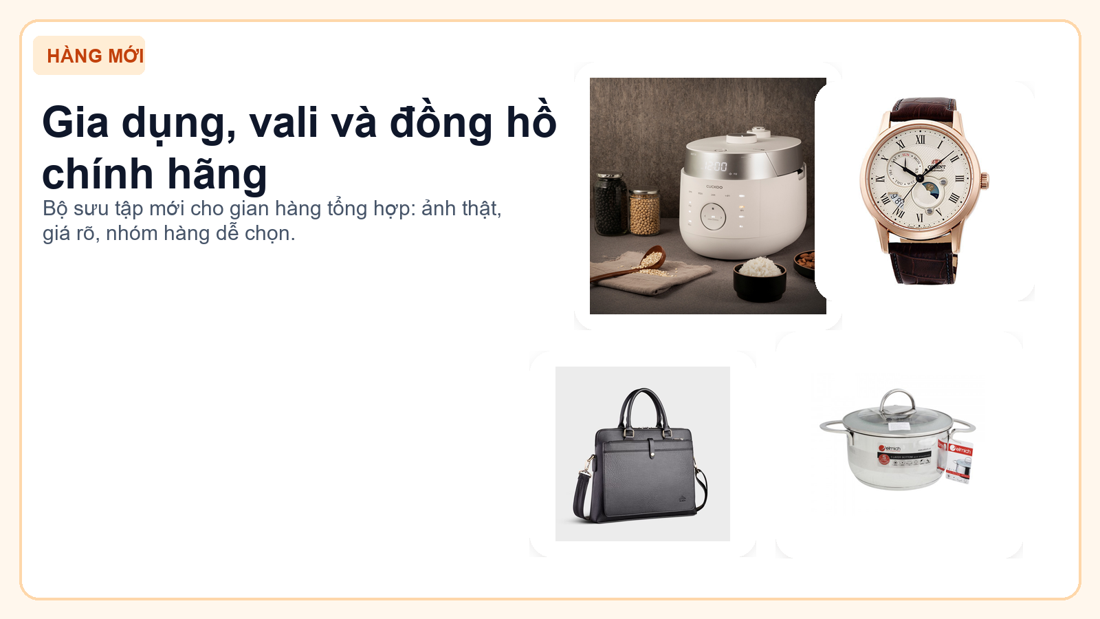 Poster gia dụng, vali và đồng hồ chính hãng