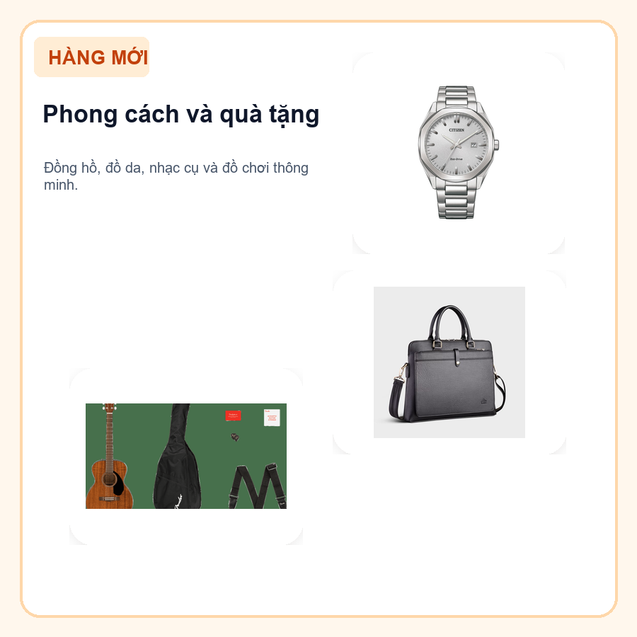 Poster đồng hồ, đồ da và nhạc cụ