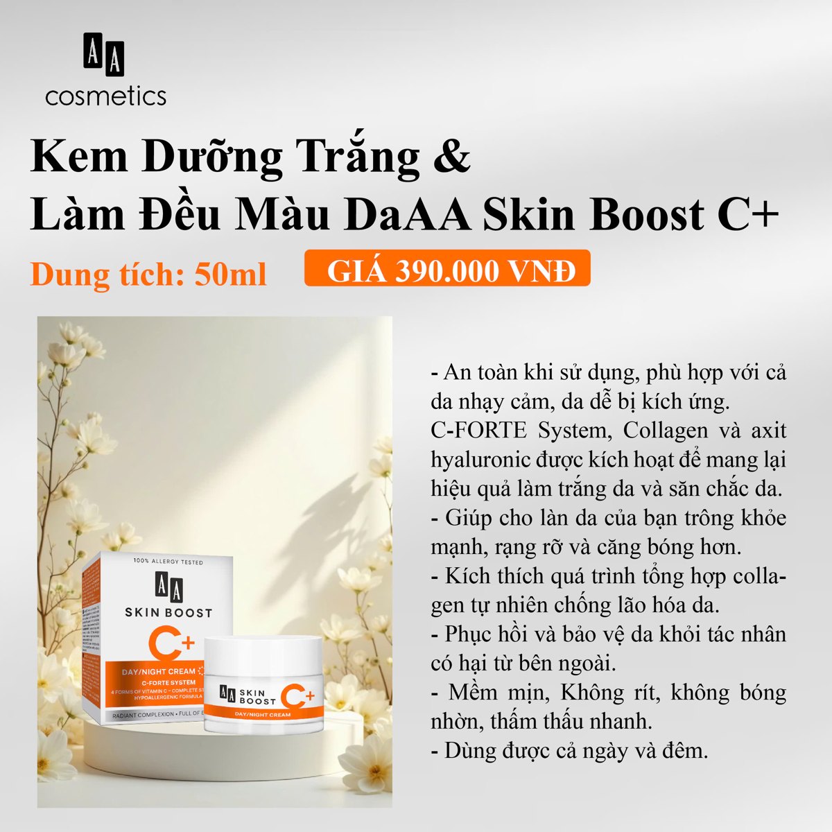 Kem dưỡng trắng HQH AA Skin Boost C+ #61